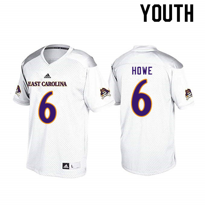Youth #6 Hussein Howe ECU Pirates College Football Jerseys Sale-White